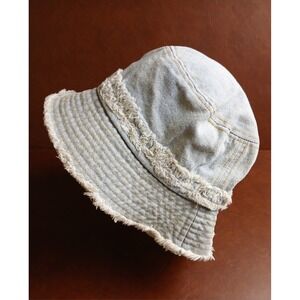 David and Young Light Blue Denim Bucket Hat Fray Hem One Size Fits 8' #1535